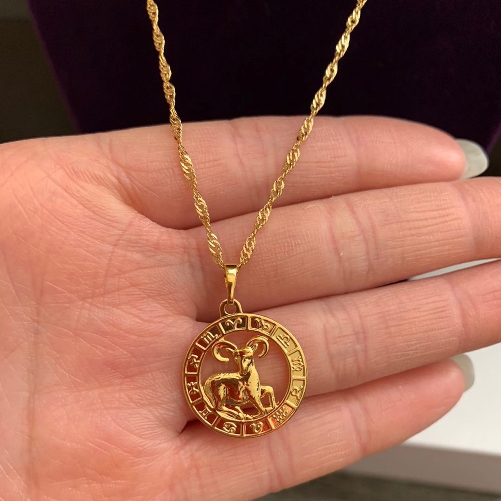 Aries Zodiac Sign 18K GF Necklace